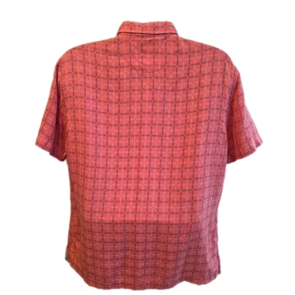 335 Tommy Bahama Men's Medium Pink Plaid Silk Blend Short Sleeve Button-Up Shirt - Picture 2 of 7
